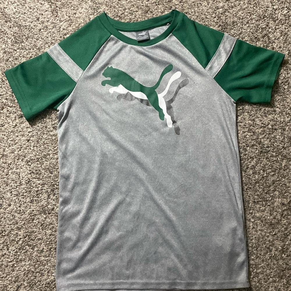 Puma shirt, size Large green & grey